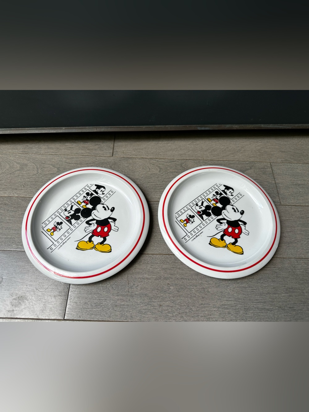 Set Of 2 Vintage Walt Disney Mickey Mouse Melamine Collectible Rare Kids Plates